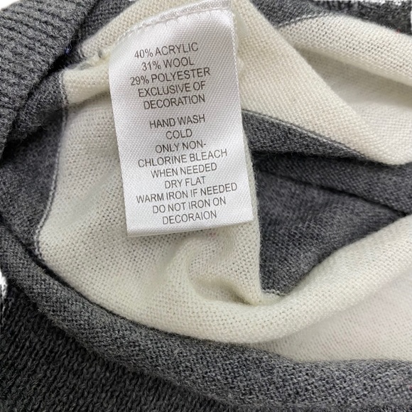 Loft Bow embellished Sweater Cute Sweater Wool rhinestone BowStriped gray Medium - Picture 6 of 9